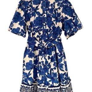 Joie Blue and White Floral Button-Front Midi Dress